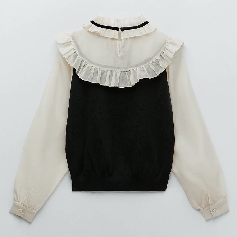 NEW Zara Contrasting Organza Ruffle Sweater Top S - Picture 9 of 11